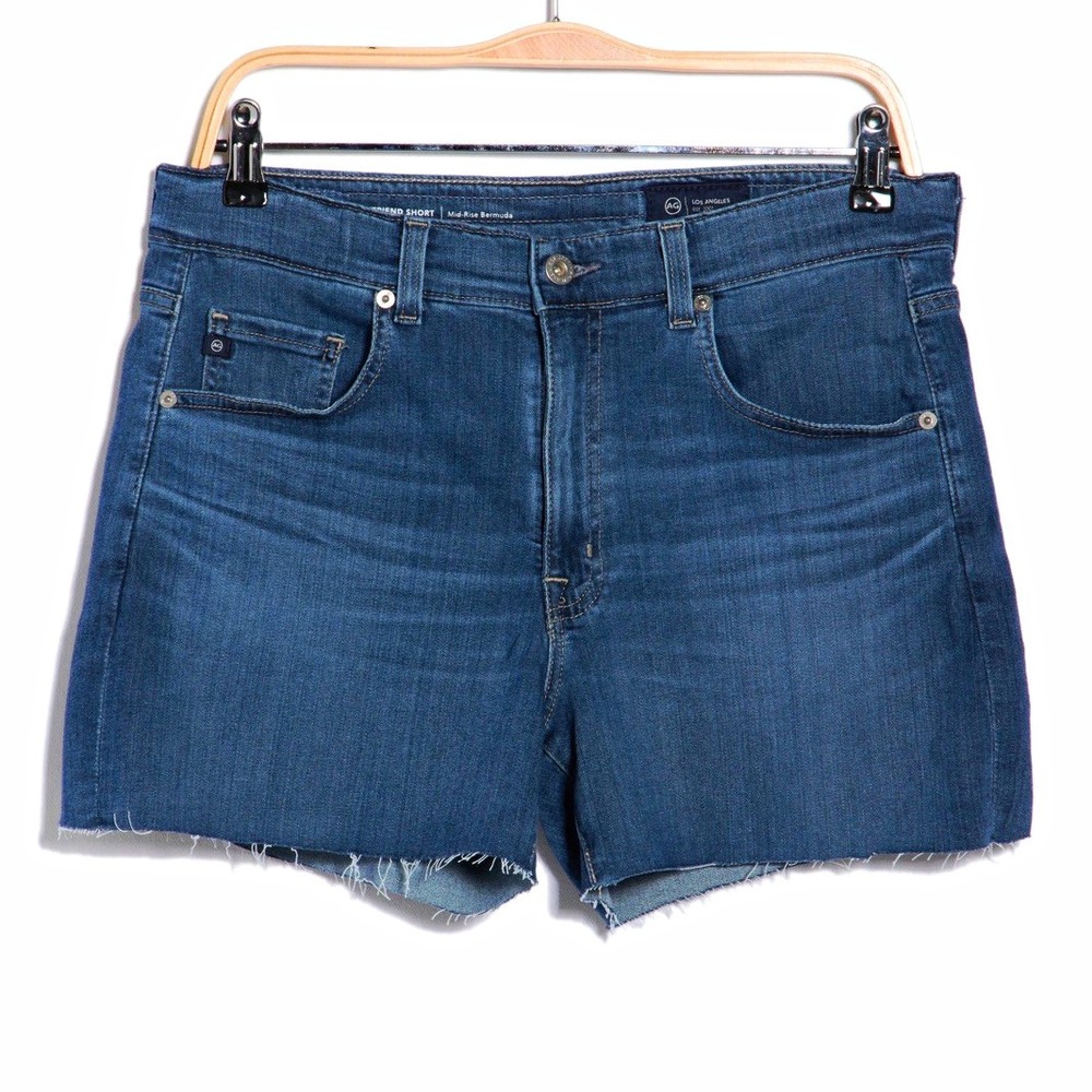 AG Jeans NWT Denim Ex- Boyfriend shorts Women 28 Bay Bound Blue Hem msrp$178
